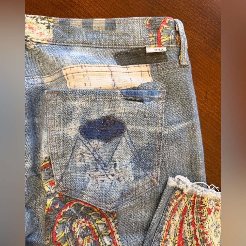MOTHER Skinny Not Skinny Fray False Impressions Patchwork Jean Size 28 - Picture 6 of 10